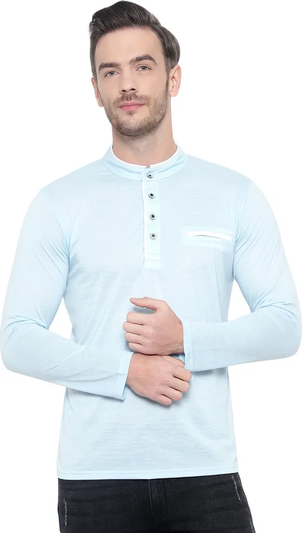 Blue_Cotton_Solid_Mandarin_Collar_Regukar_Fit_T-Shirt_For_Men