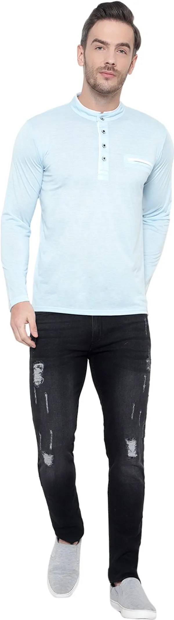 Blue_Cotton_Solid_Mandarin_Collar_Regukar_Fit_T-Shirt_For_Men