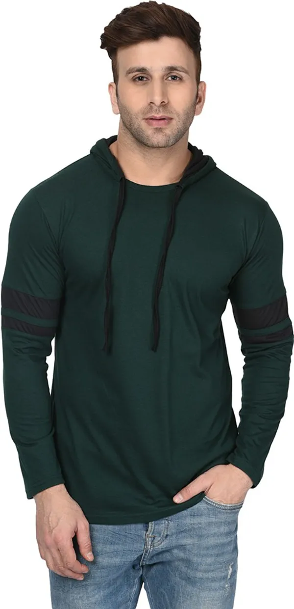 Dark_Green_Colorblock_Hooded_Neck_Regukar_Fit_T-Shirt_For_Men