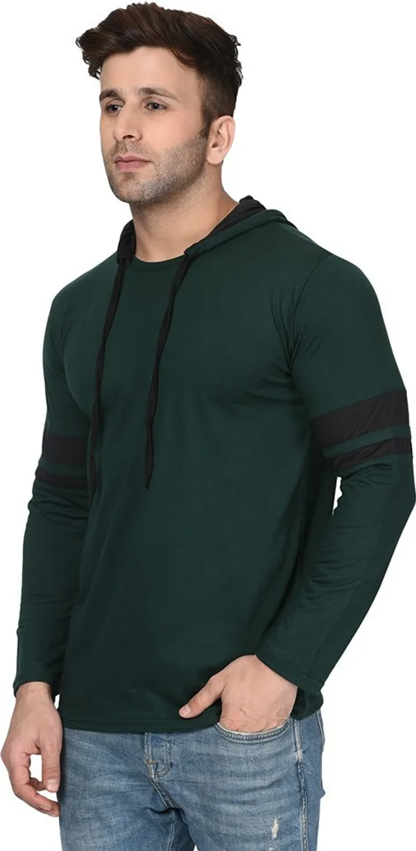 Dark_Green_Colorblock_Hooded_Neck_Regukar_Fit_T-Shirt_For_Men