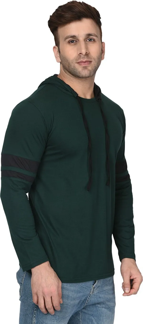 Dark_Green_Colorblock_Hooded_Neck_Regukar_Fit_T-Shirt_For_Men