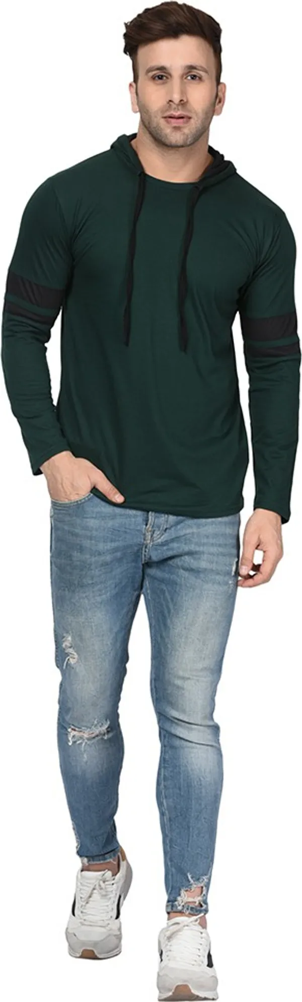 Dark_Green_Colorblock_Hooded_Neck_Regukar_Fit_T-Shirt_For_Men