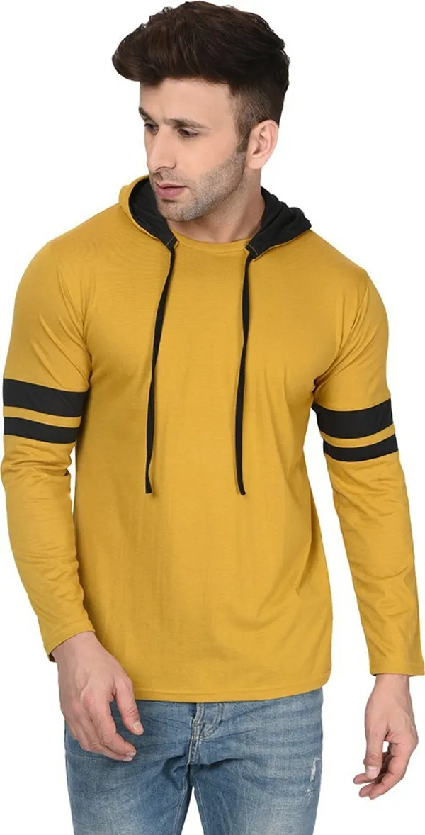 Black_&_Yellow_Printed_Hooded_Neck_Regukar_Fit_T-Shirt_For_Men