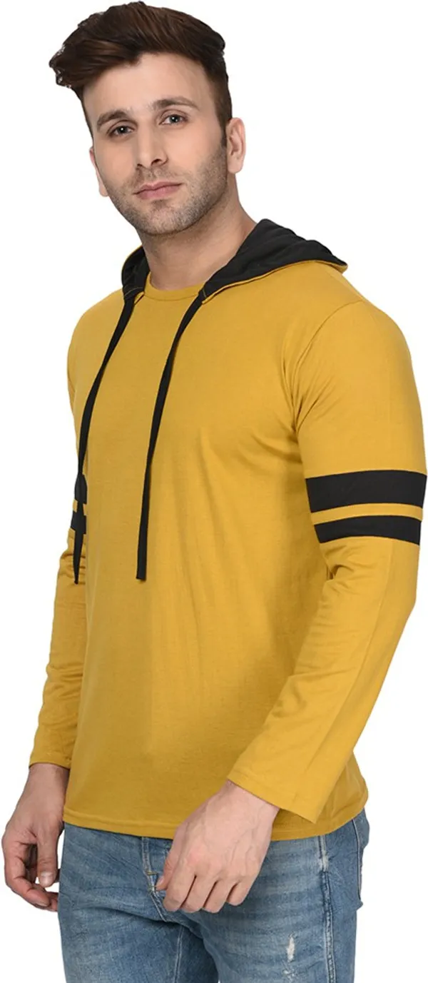 Black_&_Yellow_Printed_Hooded_Neck_Regukar_Fit_T-Shirt_For_Men