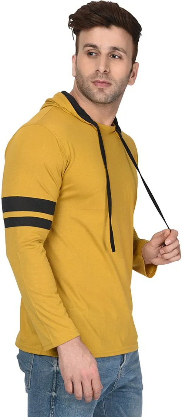 Black_&_Yellow_Printed_Hooded_Neck_Regukar_Fit_T-Shirt_For_Men