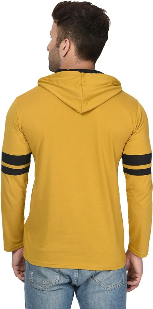 Black_&_Yellow_Printed_Hooded_Neck_Regukar_Fit_T-Shirt_For_Men