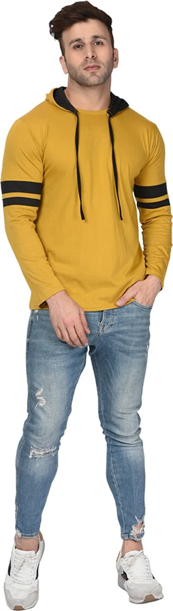 Black_&_Yellow_Printed_Hooded_Neck_Regukar_Fit_T-Shirt_For_Men