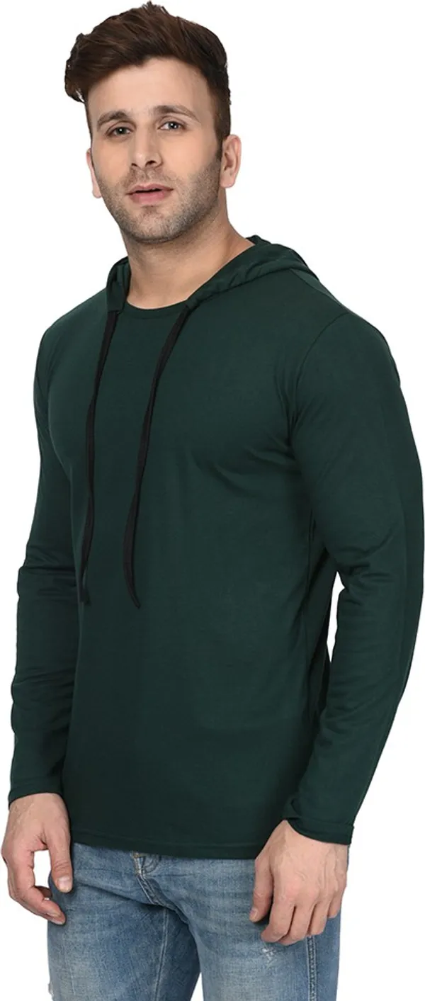 Dark_Green_Cotton_Solid_Hooded_Neck_Regukar_Fit_T-Shirt_For_Men