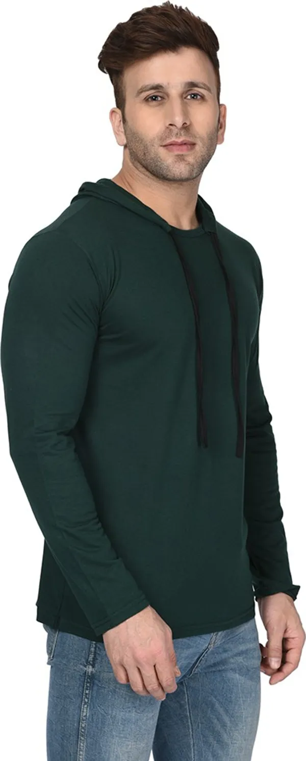 Dark_Green_Cotton_Solid_Hooded_Neck_Regukar_Fit_T-Shirt_For_Men