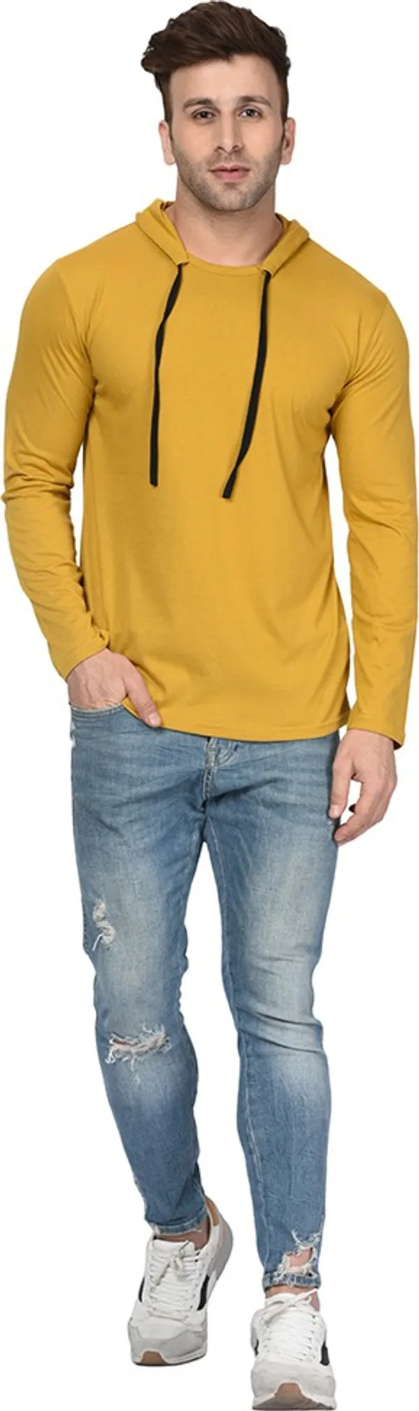 Grey_Cotton_Solid_Hooded_Neck_Regukar_Fit_T-Shirt_for_men