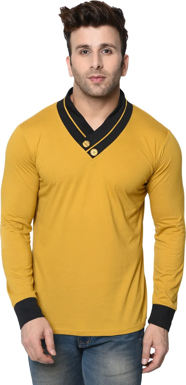 Pink_Colorblock_Shawl_Neck_Black,_Regukar_Fit_T-Shirt_for_men