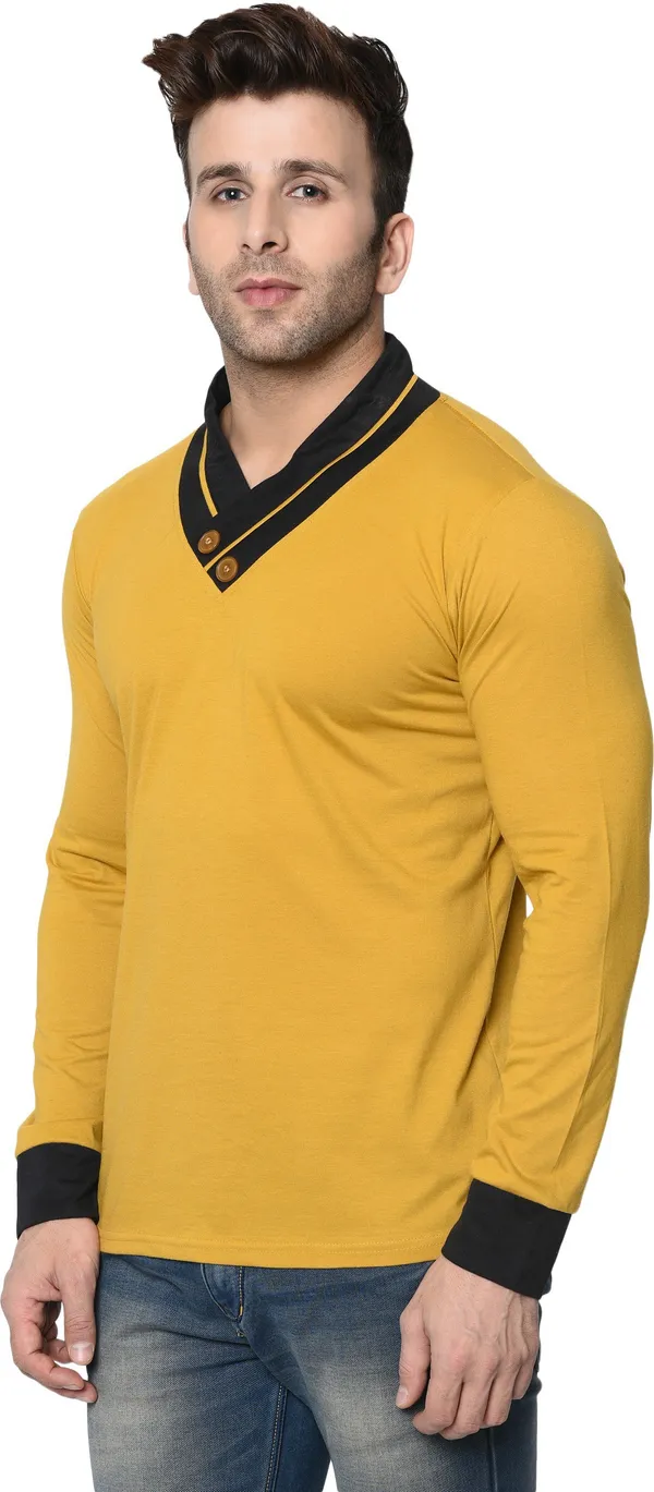 Pink_Colorblock_Shawl_Neck_Black,_Regukar_Fit_T-Shirt_for_men