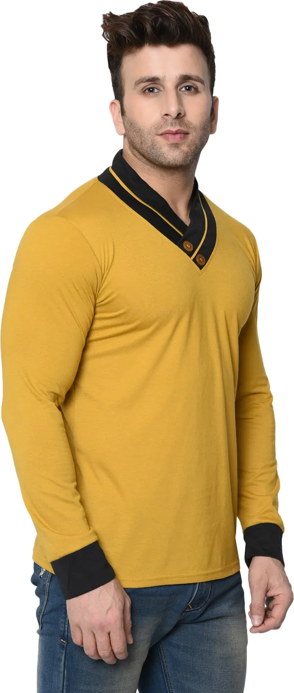 Pink_Colorblock_Shawl_Neck_Black,_Regukar_Fit_T-Shirt_for_men
