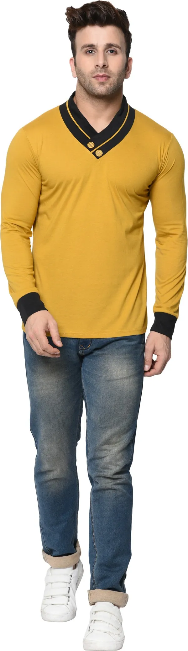 Pink_Colorblock_Shawl_Neck_Black,_Regukar_Fit_T-Shirt_for_men