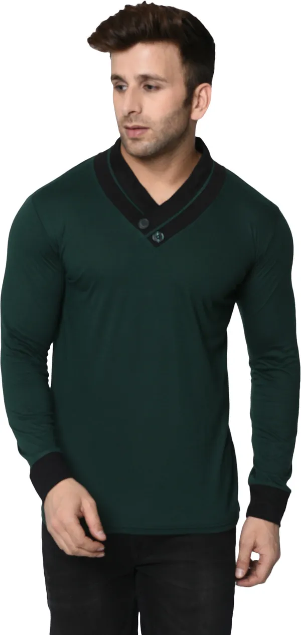 Dark_Green_Colorblock_Shawl_Neck_Regukar_Fit_T-Shirt_for_men