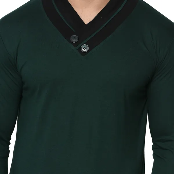 Dark_Green_Colorblock_Shawl_Neck_Regukar_Fit_T-Shirt_for_men