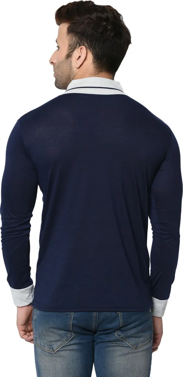 Dark_Blue_Colorblock_Shawl_Neck_Regukar_Fit_T-Shirt_For_Men