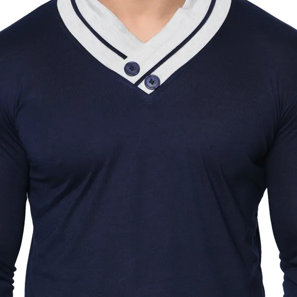 Dark_Blue_Colorblock_Shawl_Neck_Regukar_Fit_T-Shirt_For_Men