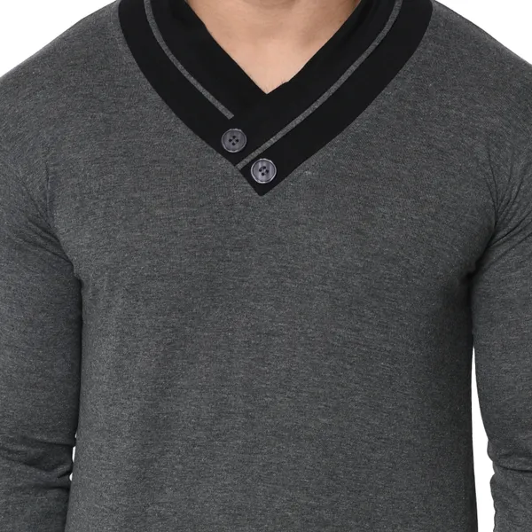 Grey_Colorblock_Shawl_Neck_Regukar_Fit_T-Shirt_For_Men
