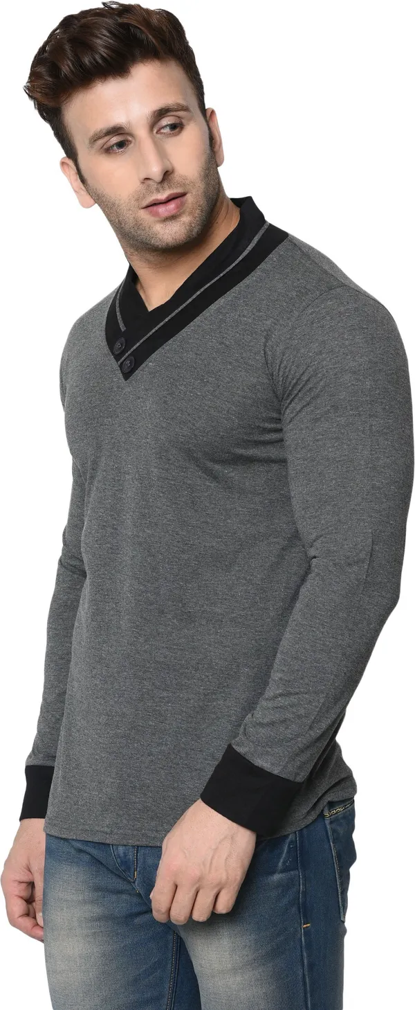 Grey_Colorblock_Shawl_Neck_Regukar_Fit_T-Shirt_For_Men