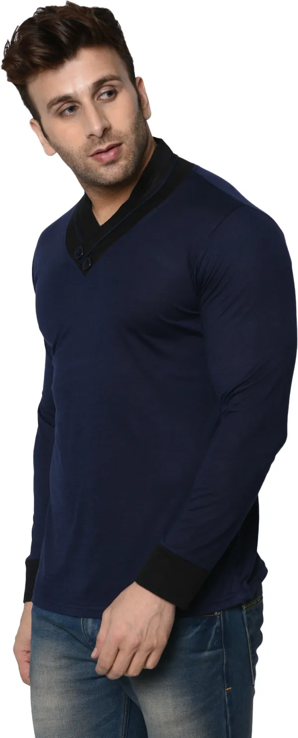 Dark_Blue_Colorblock_Shawl_Neck_Regukar_Fit_T-Shirt_for_men