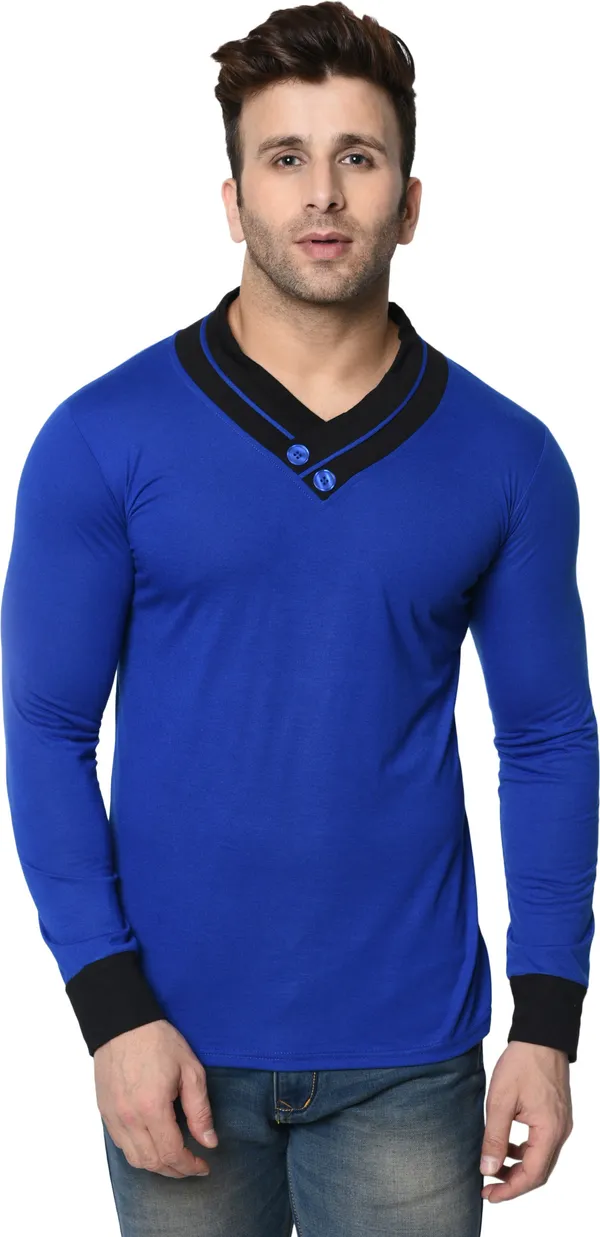 Dark_Blue_Colorblock_Shawl_Neck_Regukar_Fit_T-Shirt_for_men