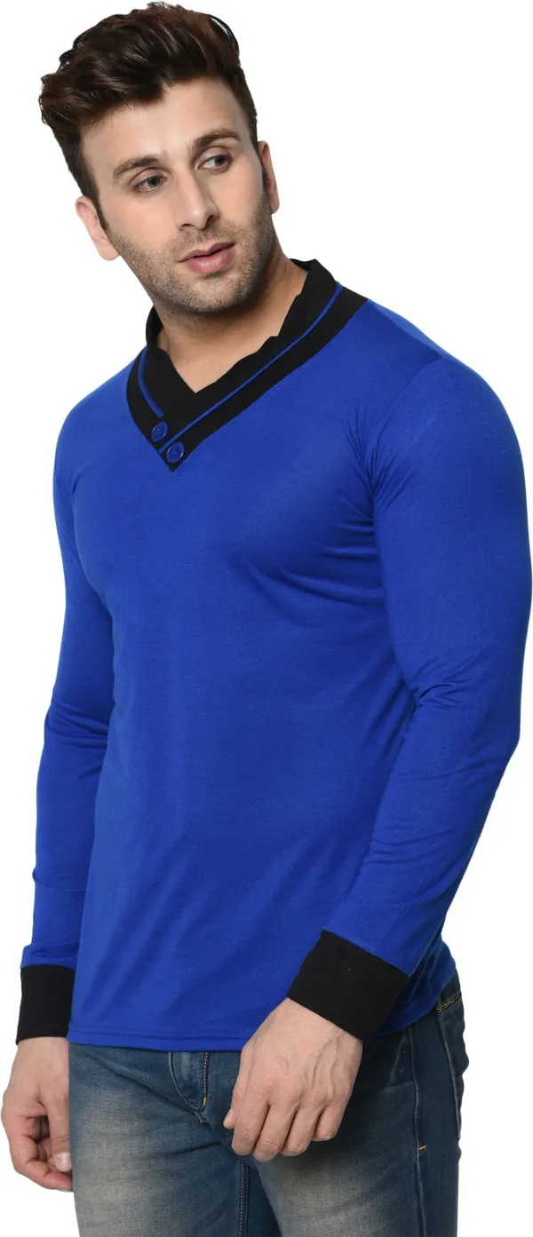 Dark_Blue_Colorblock_Shawl_Neck_Regukar_Fit_T-Shirt_for_men