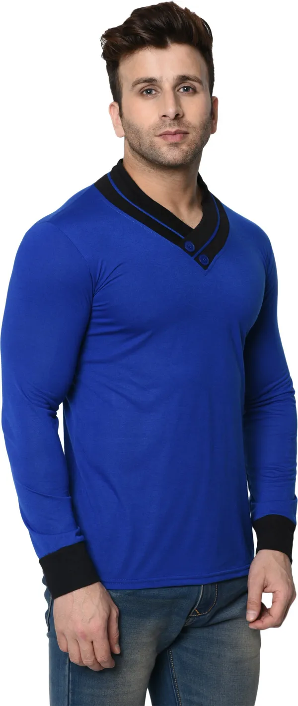 Dark_Blue_Colorblock_Shawl_Neck_Regukar_Fit_T-Shirt_for_men