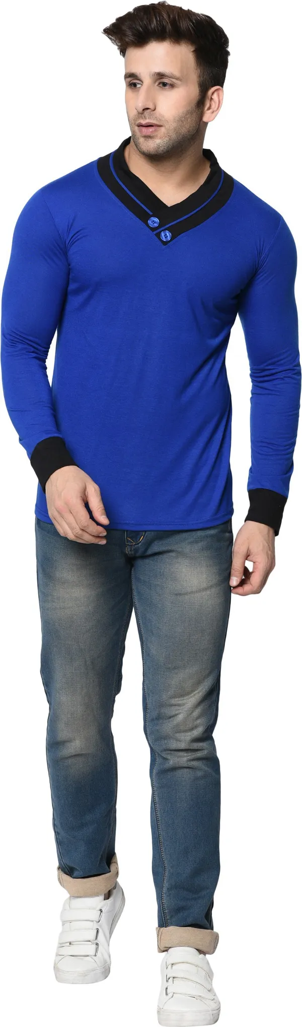 Dark_Blue_Colorblock_Shawl_Neck_Regukar_Fit_T-Shirt_for_men