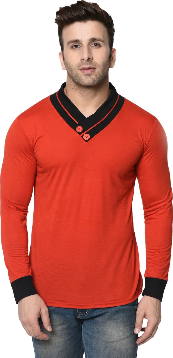 Red_Colorblock_Shawl_Neck_Regukar_Fit_T-Shirt_for_men