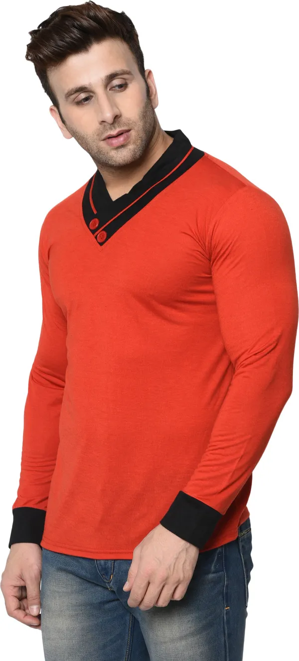 Red_Colorblock_Shawl_Neck_Regukar_Fit_T-Shirt_for_men