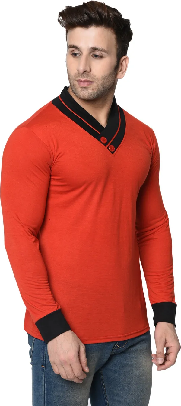 Red_Colorblock_Shawl_Neck_Regukar_Fit_T-Shirt_for_men