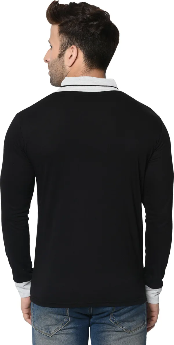 Black_Colorblock_Shawl_Neck_Regukar_Fit_T-Shirt_For_Men