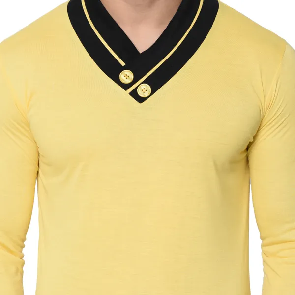 Yellow_Colorblock_Shawl_Neck_Regukar_Fit_T-Shirt_For_Men
