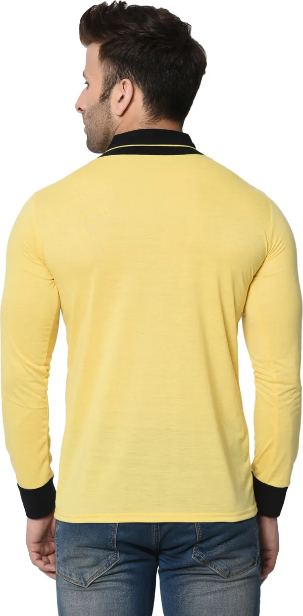 Yellow_Colorblock_Shawl_Neck_Regukar_Fit_T-Shirt_For_Men