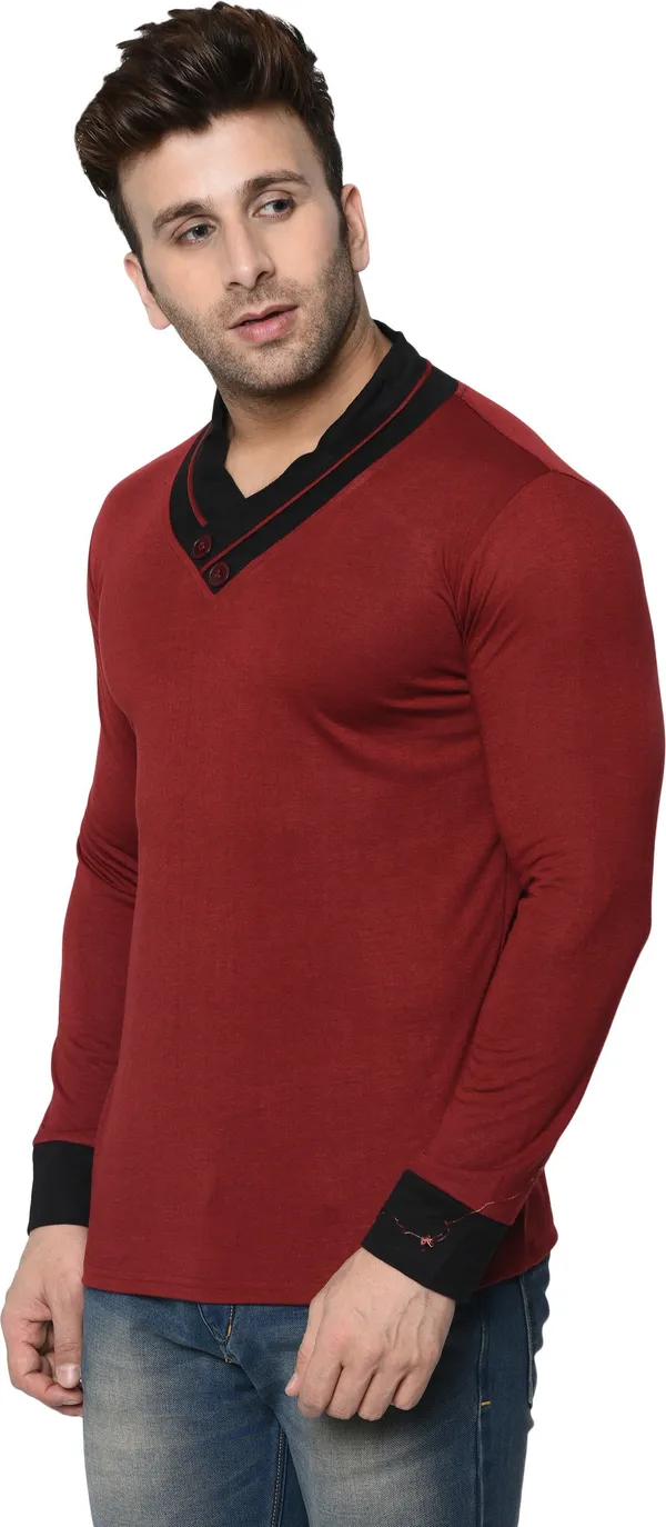 Maroon_Colorblock_Shawl_Neck_Regukar_Fit_T-Shirt_for_men