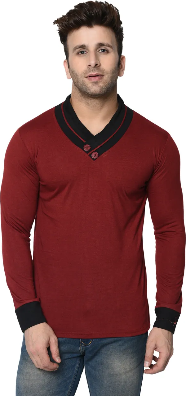 Maroon_Colorblock_Shawl_Neck_Regukar_Fit_T-Shirt_for_men