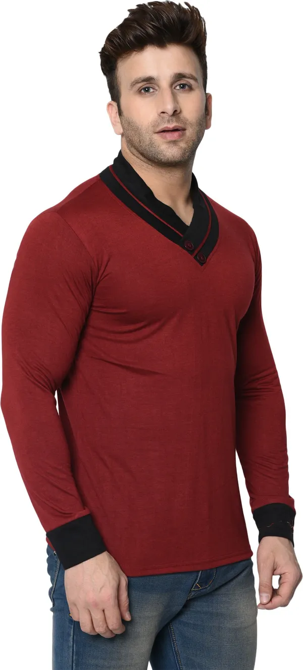 Maroon_Colorblock_Shawl_Neck_Regukar_Fit_T-Shirt_for_men