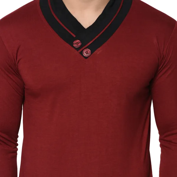 Maroon_Colorblock_Shawl_Neck_Regukar_Fit_T-Shirt_for_men