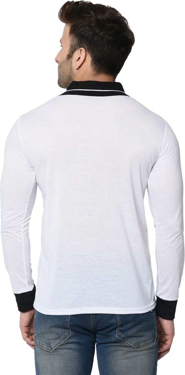 White_Colorblock_Men_Shawl_Neck_White_Regukar_Fit_T-Shirt_For_Men