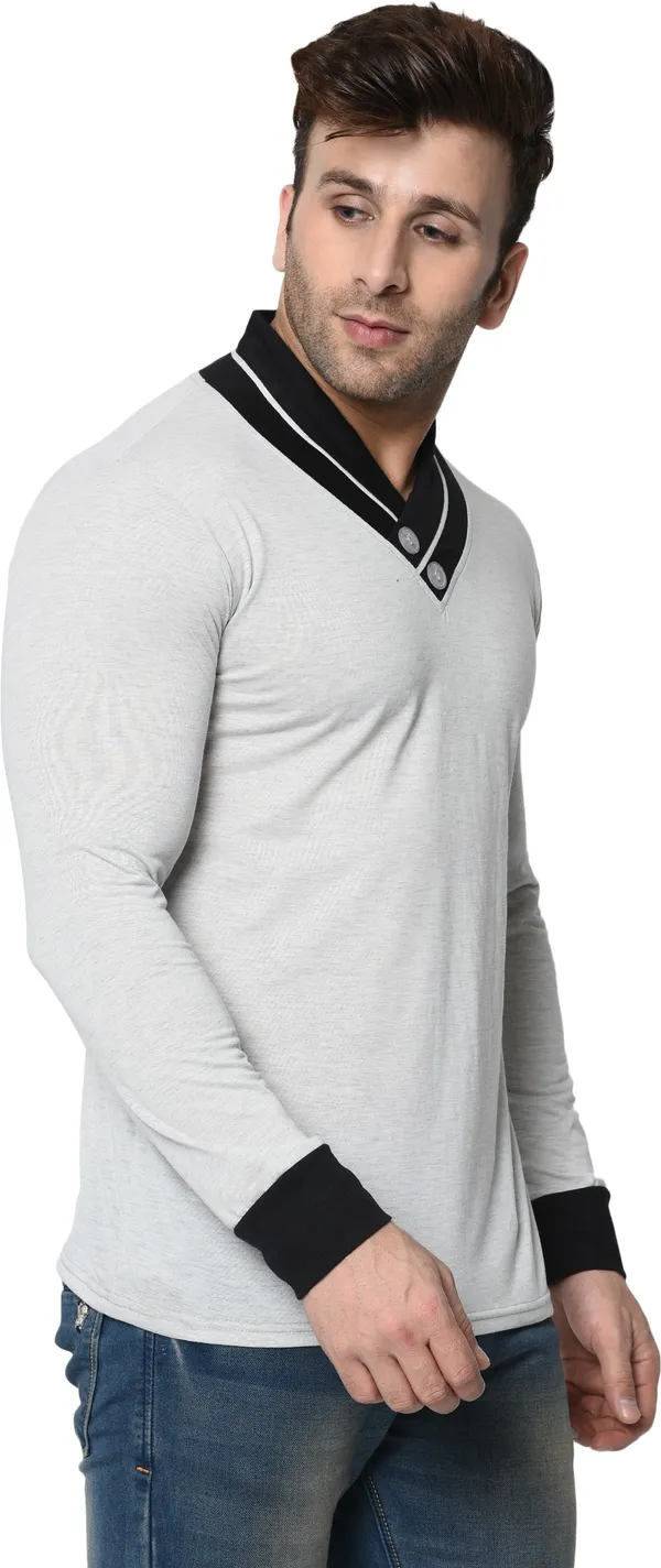 Grey_Colorblock_Shawl_Neck_Regukar_Fit_T-Shirt_For_Men