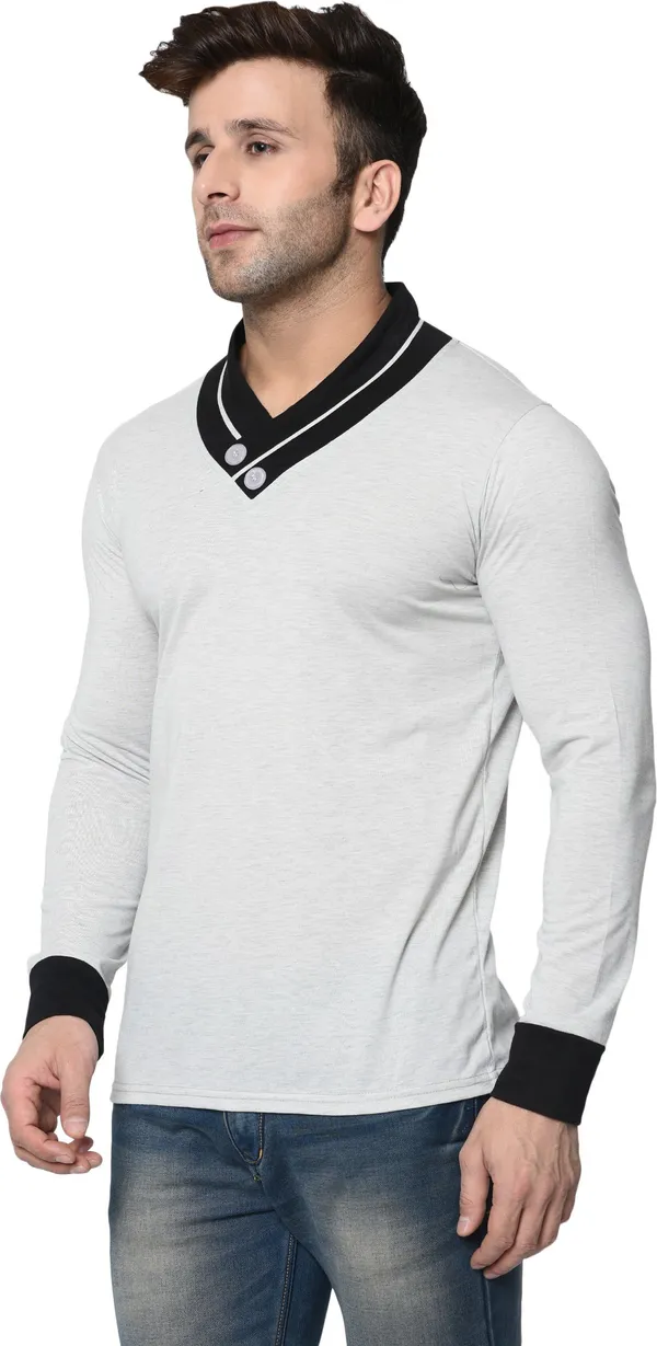 Grey_Colorblock_Shawl_Neck_Regukar_Fit_T-Shirt_For_Men
