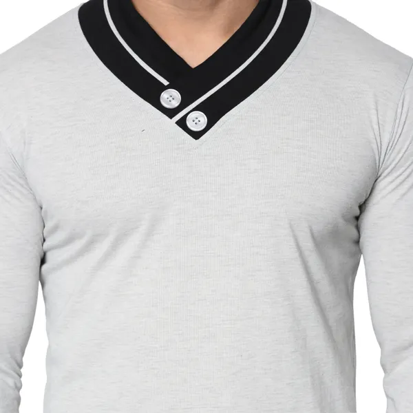 Grey_Colorblock_Shawl_Neck_Regukar_Fit_T-Shirt_For_Men