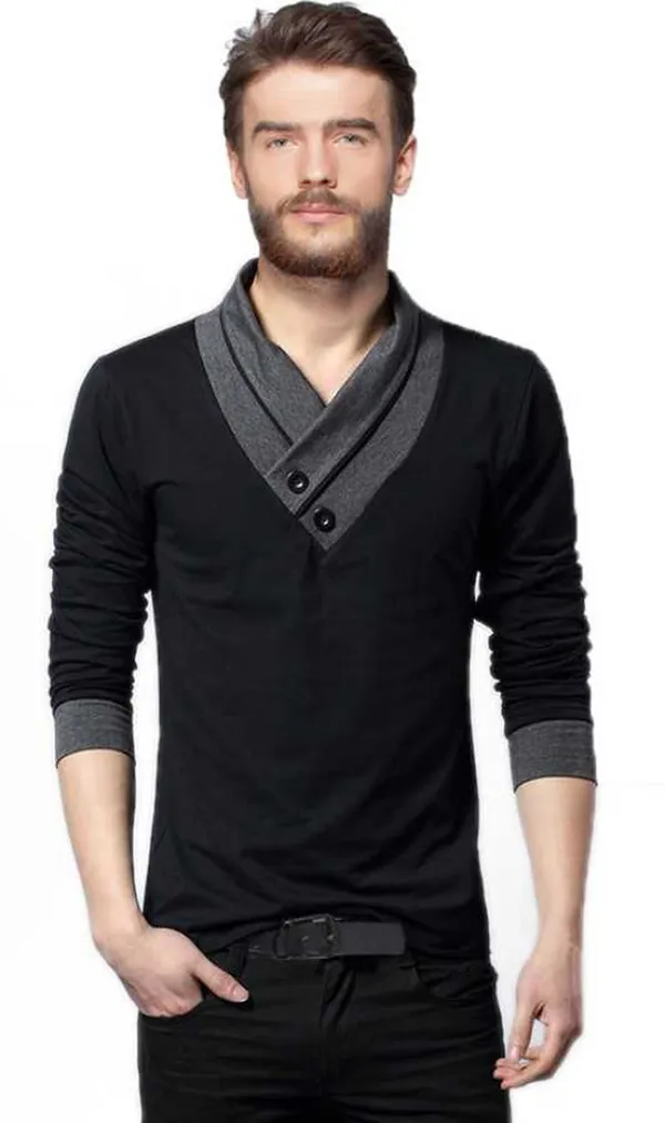 Black_&_Yellow_Cotton_Solid_Shawl_Neck_Regukar_Fit_T-Shirt_for_men