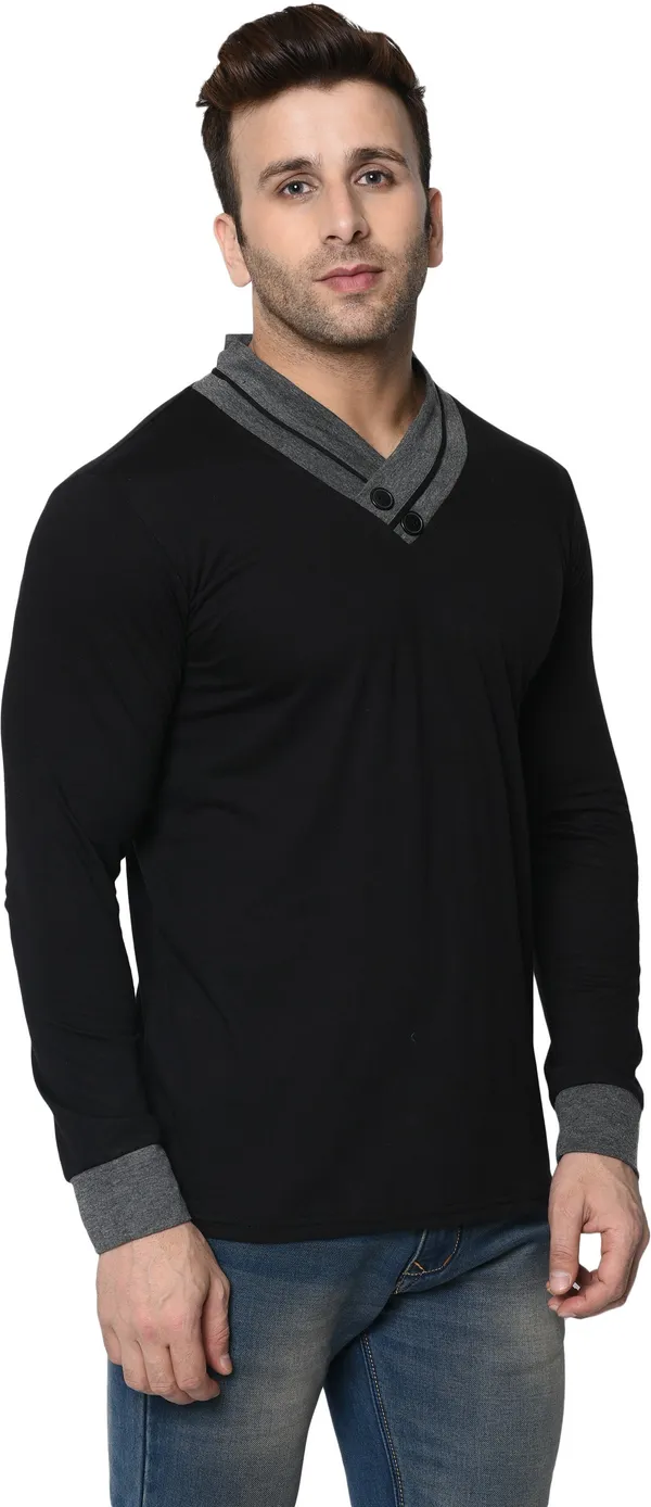 Black_&_Yellow_Cotton_Solid_Shawl_Neck_Regukar_Fit_T-Shirt_for_men