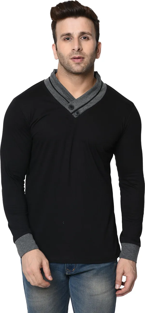 Black_&_Yellow_Cotton_Solid_Shawl_Neck_Regukar_Fit_T-Shirt_for_men