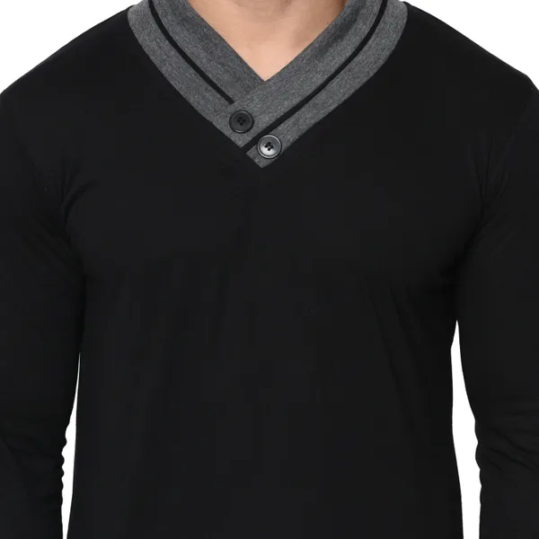 Black_&_Yellow_Cotton_Solid_Shawl_Neck_Regukar_Fit_T-Shirt_for_men