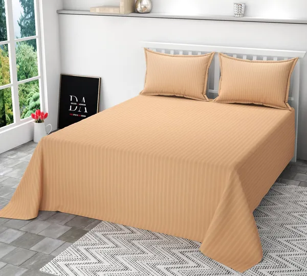 Peach_TC_Pure_Cotton_Plain_Stripe_King_Size_Double_Bedsheet_for_Double_Bed_with_Two_Pillow_Covers(100_*_108_Inches)