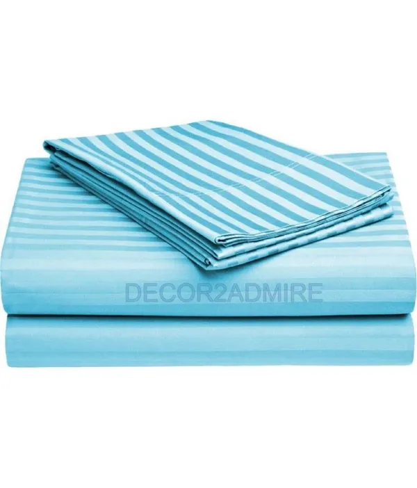 Aqua_Blue_Pure_Cotton_Plain_Stripe_King_Size_Double_Bedsheet_for_Double_Bed_With-Two_Pillow_Covers