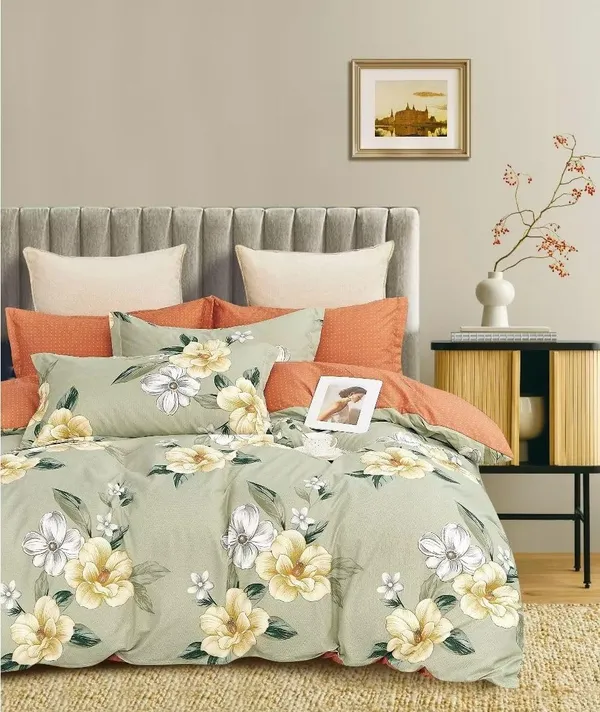 Green_Floral__Cotton_Queen_Size_Floral_Printed_Double_Bedsheet_With-Two_Pillow_Covers(60"x78")